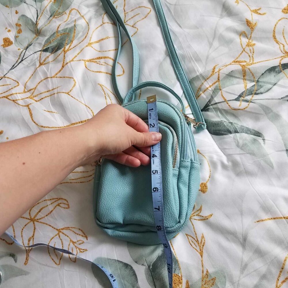 CUTE MINI Turquoise Shoulder Bag mini Backpack Style, 3 zipper pouches, Leather!